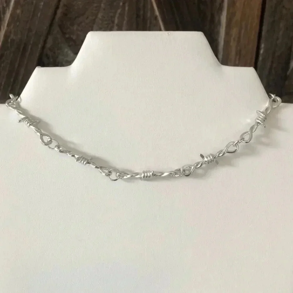 Faux Barbed Wire Silver Punk Goth Alt Grunge Choker Chain Necklace New NWT